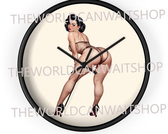 Reloj de pared estilo pin-up vintage, decoración de garaje, decoración de cueva de hombre