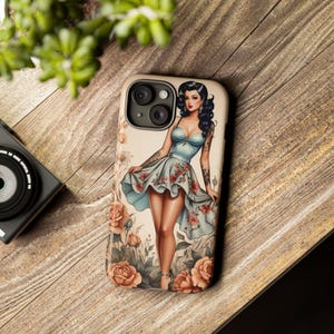 Vintage Stil Pinup Tough Handyhülle, Floral Pinup, Tattoo Pinup, Iphone 15 Samsung S24, Schutzhülle für das Handy
