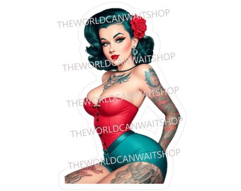 Vintage Style Tattooed Pinup Vinyl Decal, Mechanic Decal, Toolbox Decal