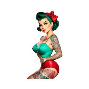 Vintage Tattooed Pinup Vinyl Decal, Mechanic Decal, Toolbox Decal