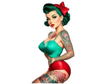Vintage Tattooed Pinup Vinyl Decal, Mechanic Decal, Toolbox Decal