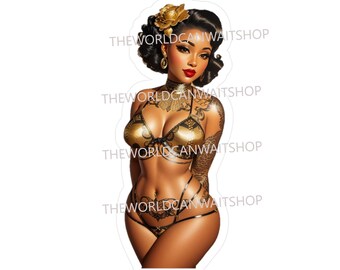 Vintage Style Tattooed Pinup Vinyl Aufkleber, Mechaniker Aufkleber, Werkzeugkasten Aufkleber