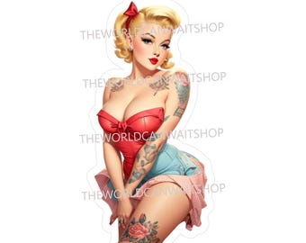 Vintage Tattooed Pinup Vinyl Aufkleber, Mechaniker Aufkleber, Werkzeugkasten Aufkleber