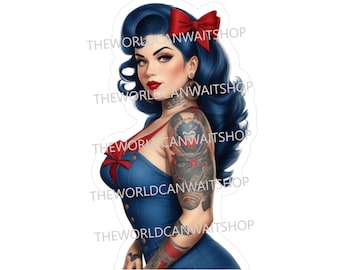 Vintage Tattooed Pinup Vinyl Aufkleber oder Magnet, Mechaniker Aufkleber, Werkzeugkiste Aufkleber
