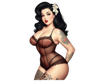Vintage Style Tattooed Pinup Vinyl Decal, Mechanic Decal, Toolbox Decal