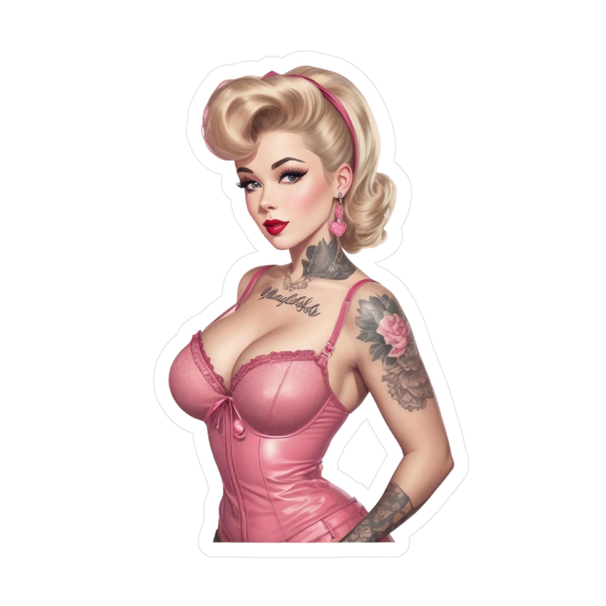 Vintage Style Tattooed Pinup Vinyl Decal, Mechanic Decal, Toolbox Decal