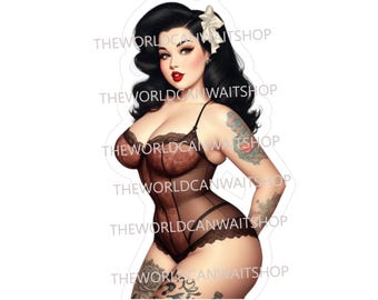 Vintage Style Tattooed Pinup Vinyl Aufkleber oder Magnet, Mechaniker Aufkleber, Werkzeugkasten Aufkleber