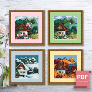 Set of 4 Seasons Landscape Cross Stitch Pattern | Seasons Cross Stitch Pattern | Four Seasons | Modern Cross Stitch | Download PDF #ssn135