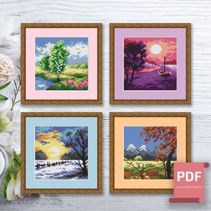 Set of 4 Seasons Landscape Cross Stitch Pattern | Seasons Cross Stitch Pattern | Four Seasons | Modern Cross Stitch | Download PDF #ssn190