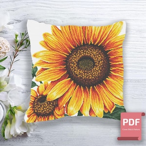 Pillow Sunflower Cross Stitch Pattern | Pillows Cross Stitch Pattern | Flower Cross Stitch | Modern Cross Stitch | Download PDF #pll012
