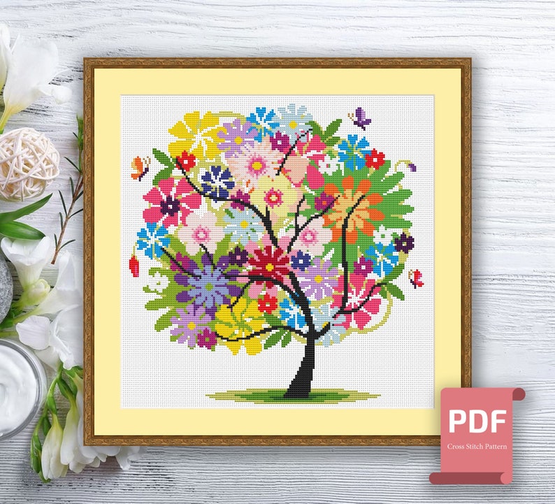 Set of 4 Seasons Trees Cross Stitch Pattern | Tree Four Seasons Cross ...