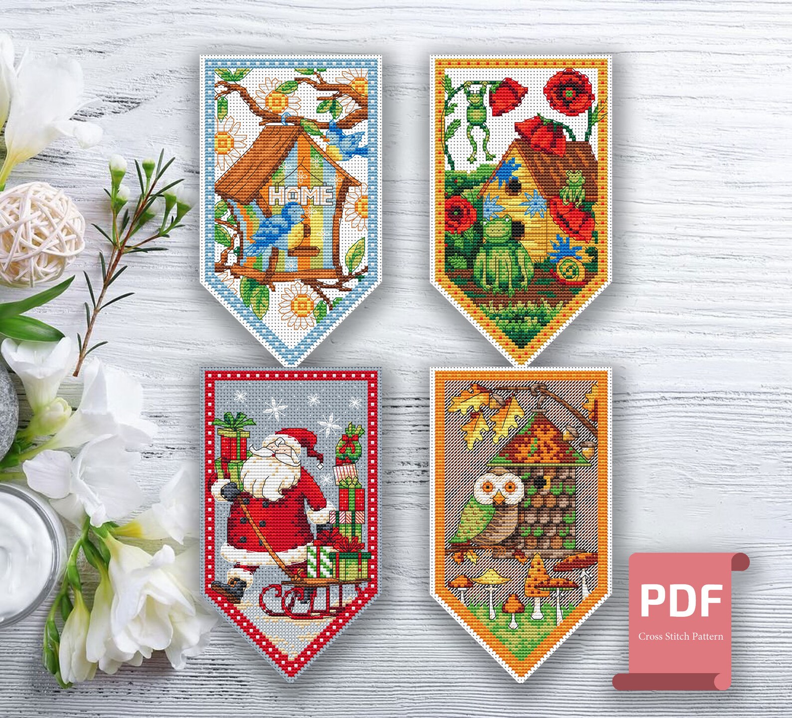 Set of 4 Seasons Cross Stitch Pattern | Seasons Cross Stitch Pattern ...
