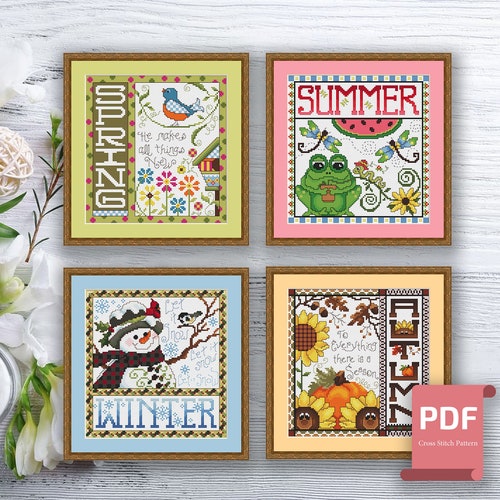 Set of 4 Seasons Trees Cross Stitch Pattern Tree Four Etsy