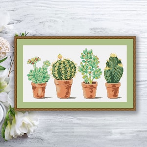 Four Cacti Cross Stitch Pattern | Cactus Cross Stitch Pattern | Potted Plants Cross Stitch | Modern Cross Stitch | Download PDF #flc001