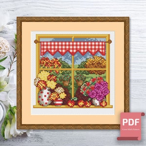 Autumn Window Cross Stitch Pattern | Seasons Cross Stitch Pattern | Autumn Cross Stitch | Four Seasons Cross Stitch Pattern #ssn168