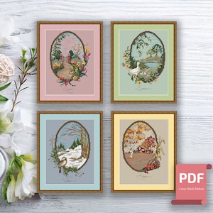 Set of 4 Seasons Landscape Cross Stitch Pattern | Seasons Cross Stitch ...