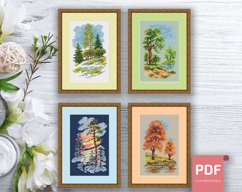 Set of 4 Seasons Landscape Cross Stitch Pattern | Seasons Cross Stitch Pattern | Four Seasons | Modern Cross Stitch | Download PDF #ssn105