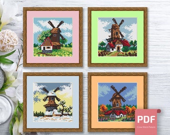 Set of 4 Seasons Cross Stitch Pattern Seasons Cross Stitch Pattern Four ...