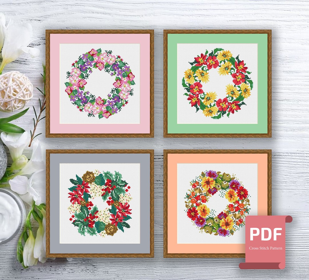 Set of 4 Seasons Cross Stitch Pattern | Autumn Cross Stitch | Summer ...
