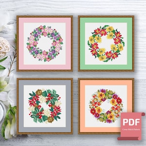 Set of 4 Seasons Cross Stitch Pattern | Autumn Cross Stitch | Summer Cross Stitch | Modern Cross Stitch Pattern | Download PDF #ssn065
