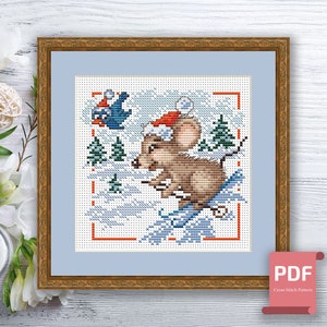 Winter Mouse Cross Stitch Pattern | Seasons Cross Stitch Pattern | Winter Patterns | Modern Cross Stitch Pattern | Download PDF #ssn199