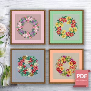 Set of 4 Seasons Cross Stitch Pattern | Autumn Cross Stitch | Summer ...