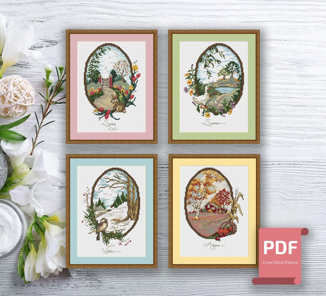 Set of 4 Seasons Landscape Cross Stitch Pattern | Seasons Cross Stitch ...