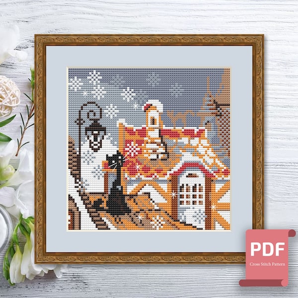 Winter Cat Cross Stitch Pattern | Seasons Cross Stitch Pattern | Winter Patterns | Four Seasons Cross Stitch Pattern | Download PDF #ssn184