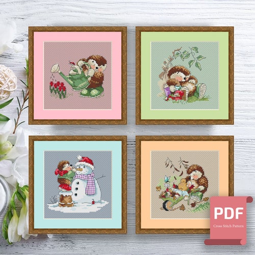 Set of 4 Seasons Cross Stitch Pattern Seasons Cross Stitch Etsy