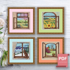 Set of 4 Seasons Cross Stitch Pattern | Autumn Cross Stitch | Summer Cross Stitch | Modern Cross Stitch Pattern | Download PDF #ssn095