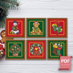 Set von 6 Weihnachtsschmuck Kreuzstichmuster | Frohe Weihnachten Kreuzstich | Urlaub Kreuzstich | Weihnachtsmuster #chr015