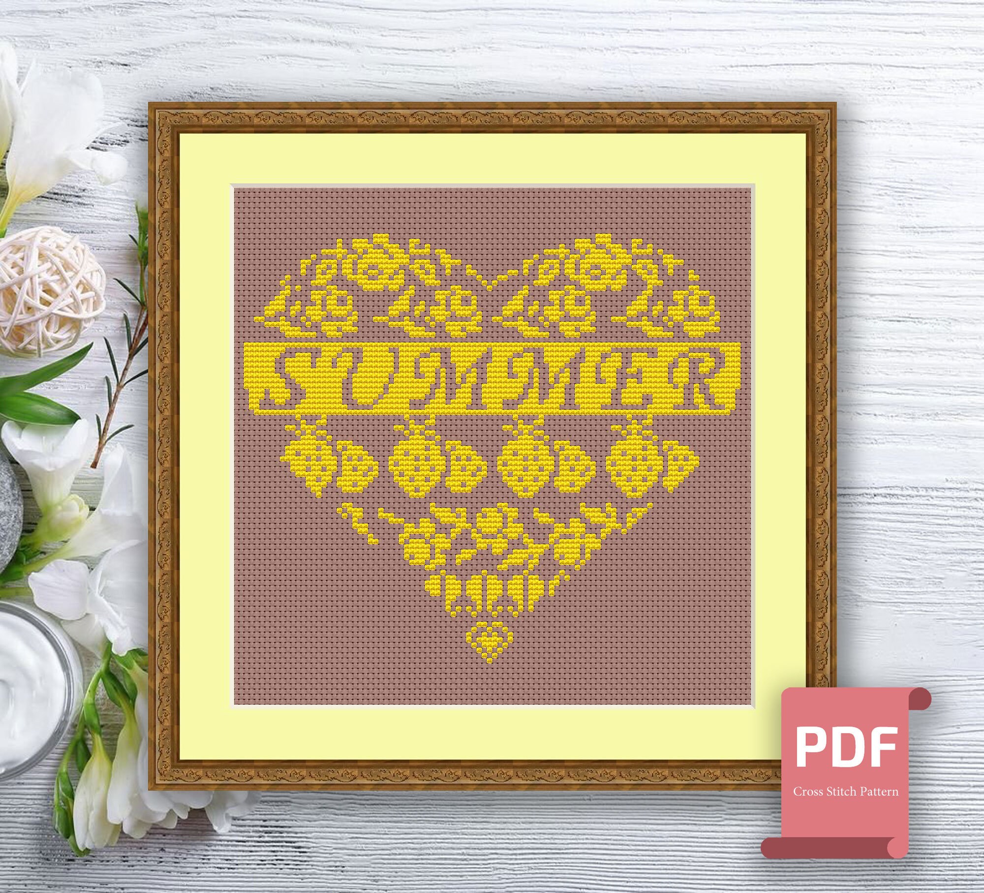Summer Heart Cross Stitch Pattern Seasons Cross Stitch Pattern Summer