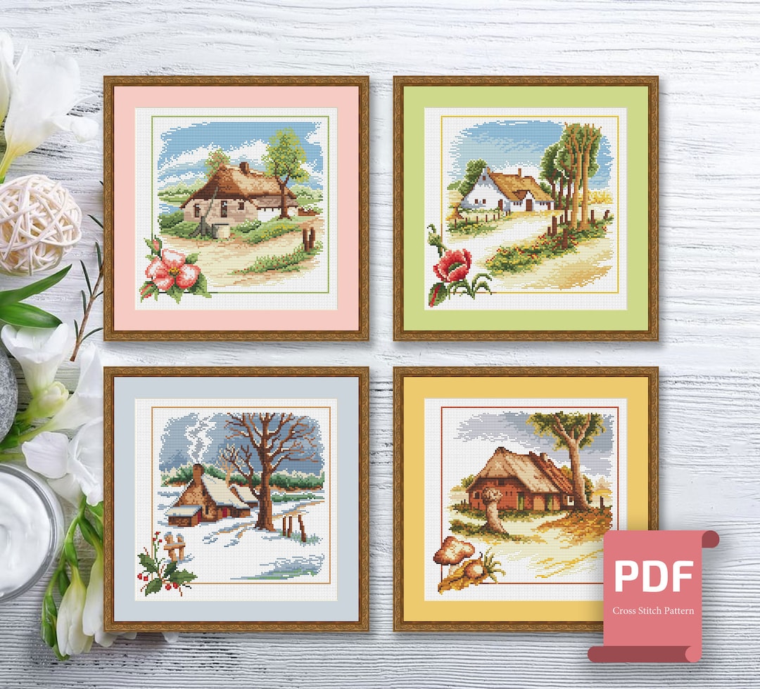 Set of 4 Seasons Landscape Cross Stitch Pattern | Seasons Cross Stitch ...