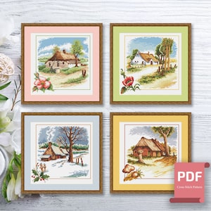 Set of 4 Seasons Landscape Cross Stitch Pattern | Seasons Cross Stitch Pattern | Four Seasons | Modern Cross Stitch | Download PDF #ssn145