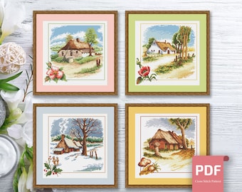 Set of 4 Seasons Landscape Cross Stitch Pattern | Seasons Cross Stitch Pattern | Four Seasons | Modern Cross Stitch | Download PDF #ssn145