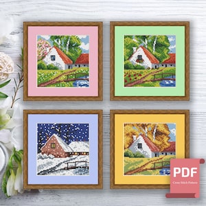 Set of 4 Seasons Landscape Cross Stitch Pattern | Seasons Cross Stitch Pattern | Four Seasons | Modern Cross Stitch | Download PDF #ssn085