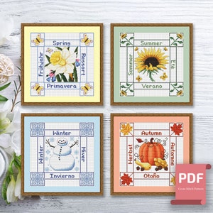 Set of 4 Seasons Cross Stitch Pattern | Seasons Cross Stitch Pattern | Four Seasons | Modern Cross Stitch Pattern | Download PDF #ssn195