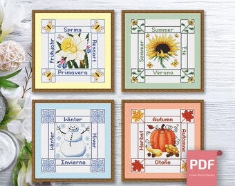 Set of 4 Seasons Cross Stitch Pattern | Seasons Cross Stitch Pattern | Four Seasons | Modern Cross Stitch Pattern | Download PDF #ssn195