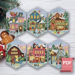 Set of Christmas Village Ornament Cross Stitch | Evening Cross Stitch Pattern | Christmas Cross Stitch | Santa Claus Cross Stitch #chr033