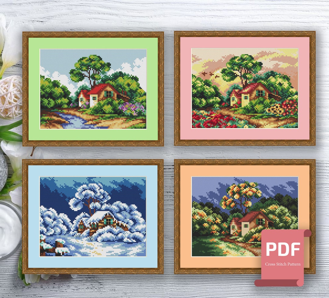 Set of 4 Seasons Landscape Cross Stitch Pattern | Seasons Cross Stitch ...