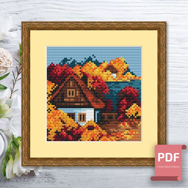 Autumn Landscape Cross Stitch Pattern | Seasons Cross Stitch Pattern | Autumn Patterns | Modern Cross Stitch Pattern | Download PDF #ssn133