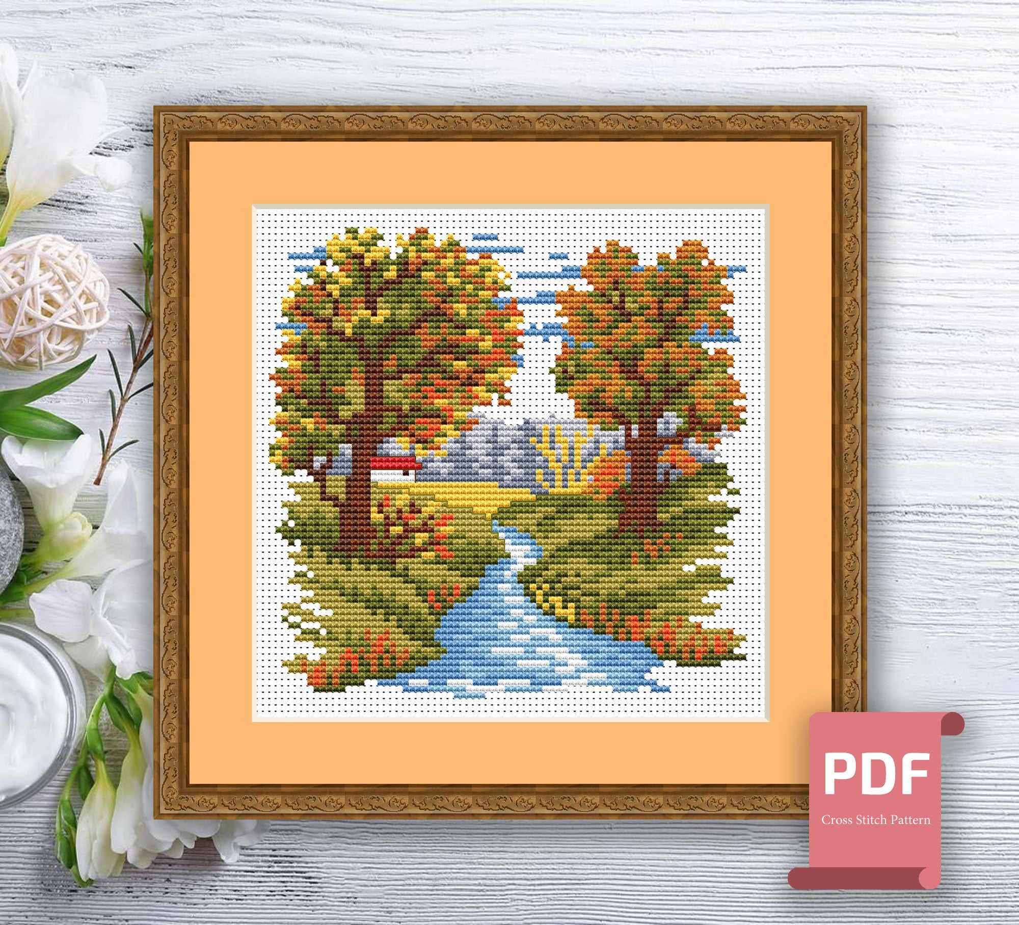 Set of 4 Seasons Landscape Cross Stitch Pattern | Seasons Cross Stitch ...