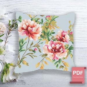 Pillow Roses Cross Stitch Pattern | Pillow Cross Stitch Pattern | Flowers Cross Stitch | Modern Cross Stitch | Download PDF #pll009