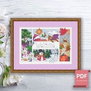 Welcome Four Seasons Cross Stitch Pattern | 4 Seasons Pattern | Welcome Four Seasons Cross Stitch Pattern | Modern Cross Stitch #ssn220