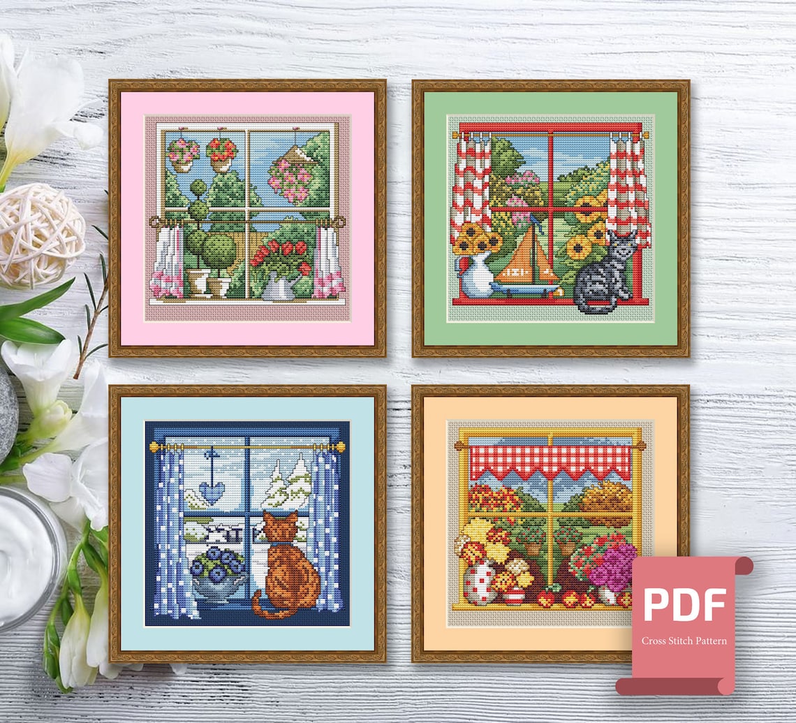 Set of 4 Seasons Cross Stitch Pattern | Autumn Cross Stitch | Summer ...
