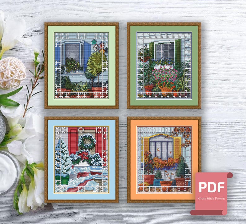 Set of 4 Seasons Cross Stitch Pattern | Autumn Cross Stitch | Summer ...