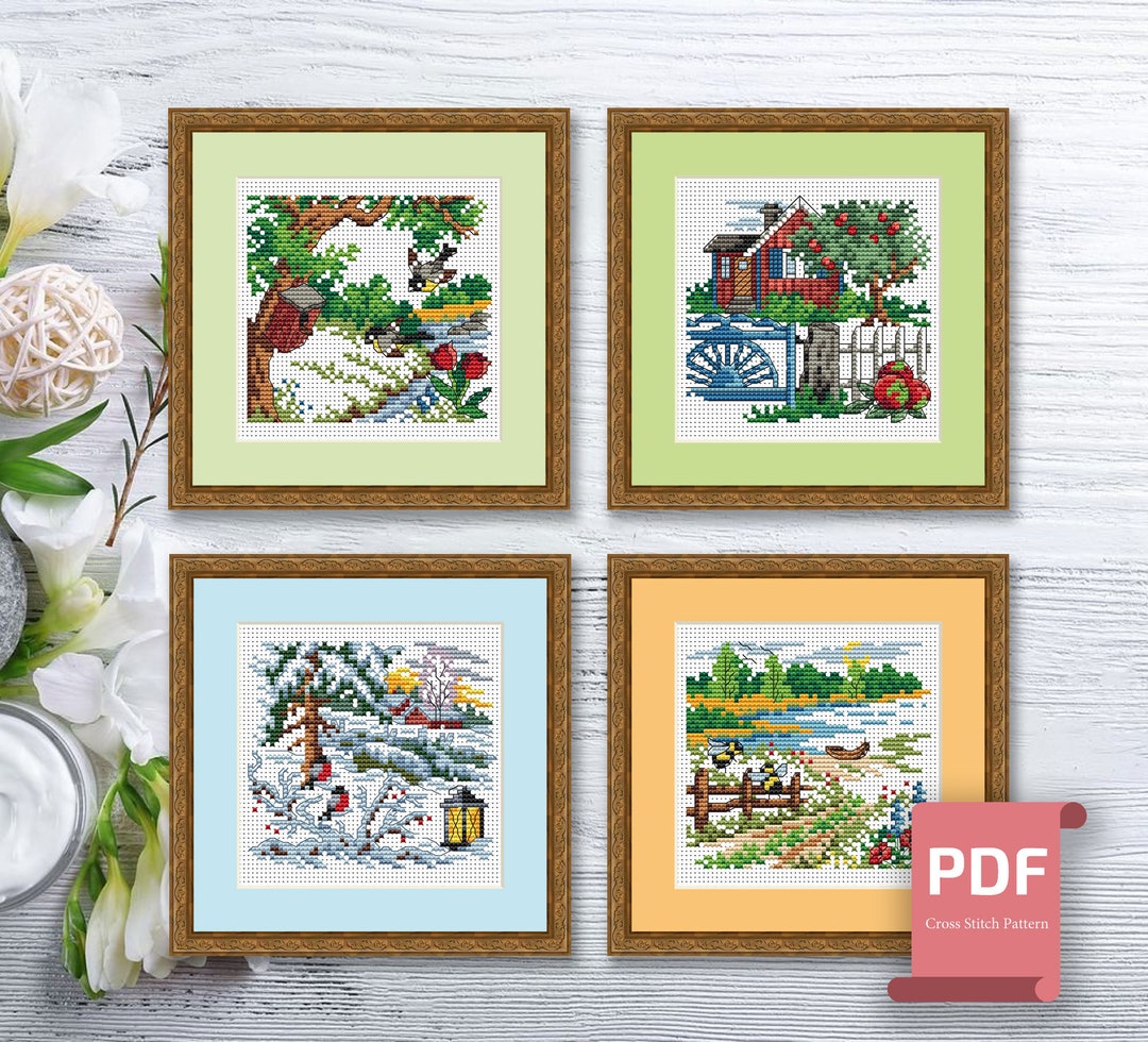 Set of 4 Seasons Landscape Cross Stitch Pattern | Seasons Cross Stitch ...