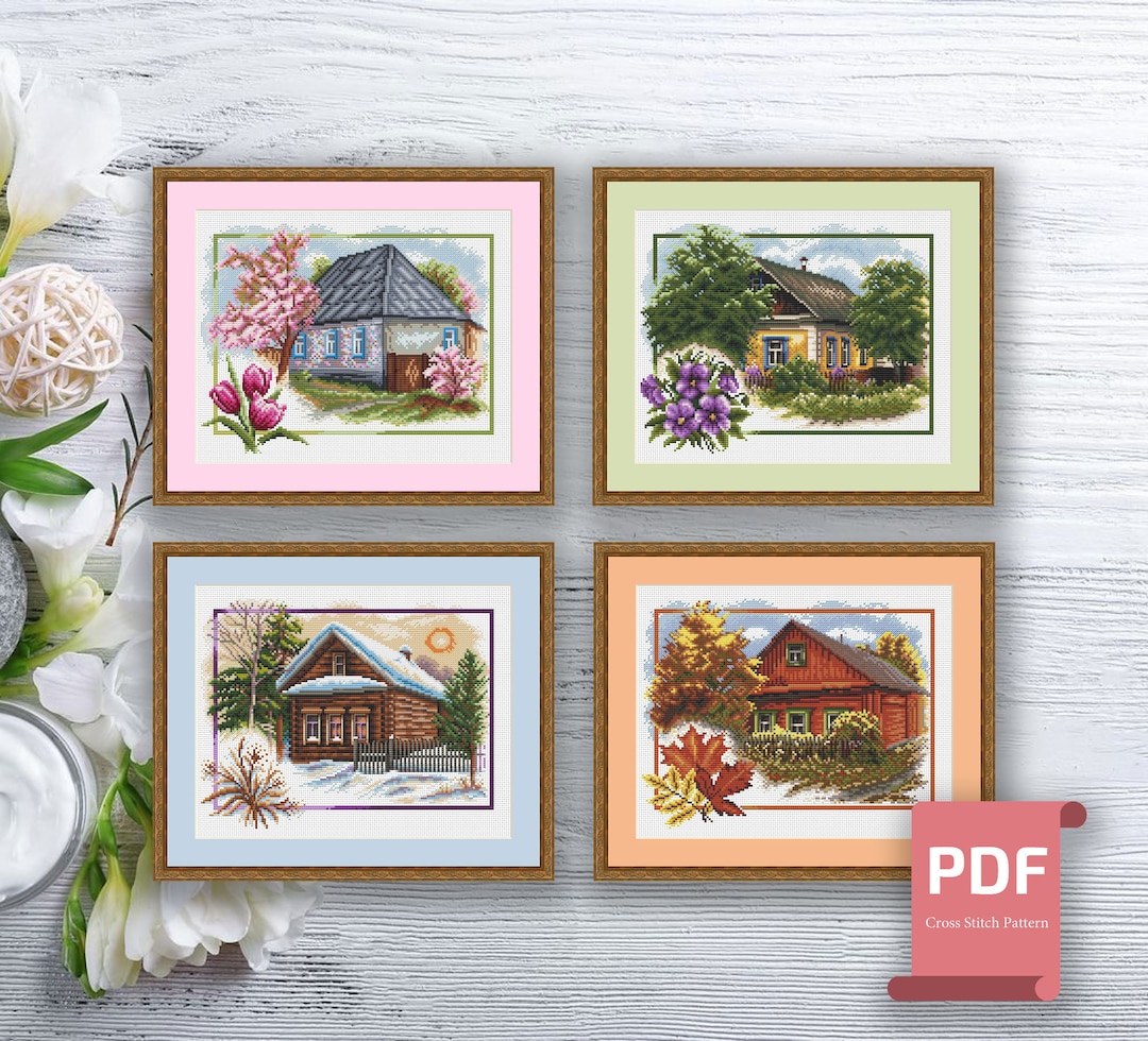 Set of 4 Seasons Landscape Cross Stitch Pattern | Seasons Cross Stitch ...