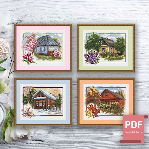 Set of 4 Seasons Landscape Cross Stitch Pattern | Seasons Cross Stitch Pattern | Four Seasons | Modern Cross Stitch | Download PDF #ssn280