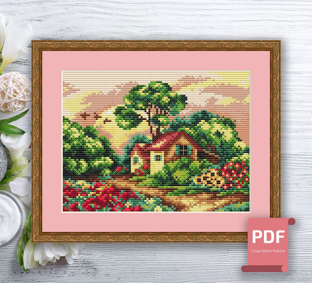 Summer Landscape Cross Stitch Pattern Seasons Cross Stitch Pattern Summer Patterns Modern Cross